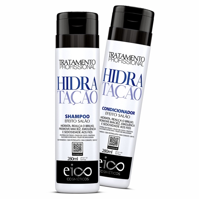 Kit Eico Hidratação Shampoo e Condicionador Saúde Capilar Cabelos Danificados Opacos Sem Sal 280ml