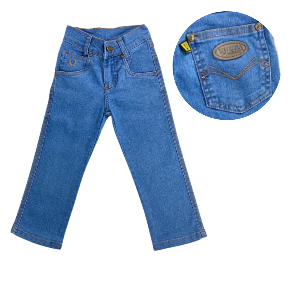 Calça Jeans Infantil Tradicional Terra de Rodeio Original Delavê Azul Claro Lisa Country