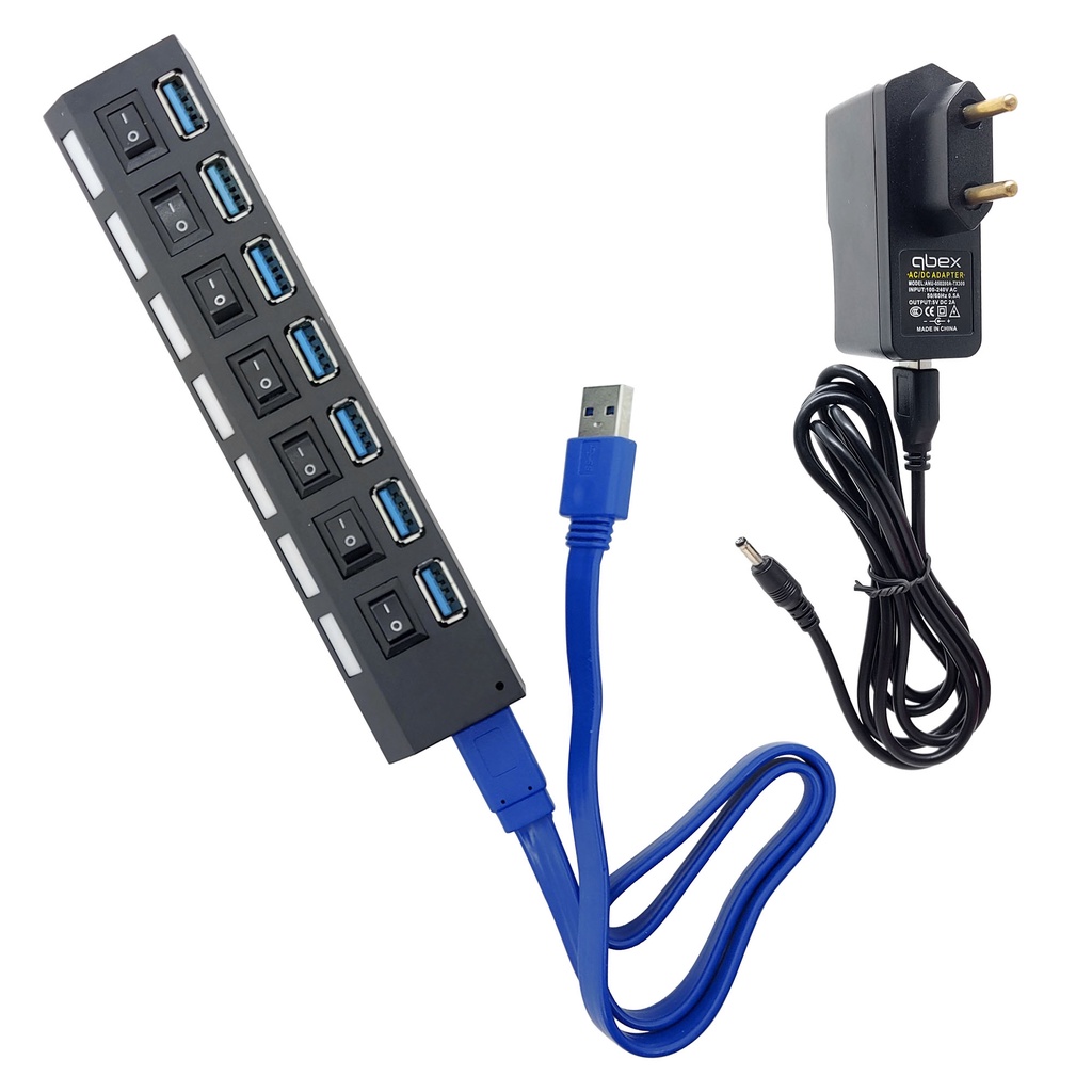 Hub usb 3 0 hi speed 7 portas com fonte 5 gbps hd externo escorrega o