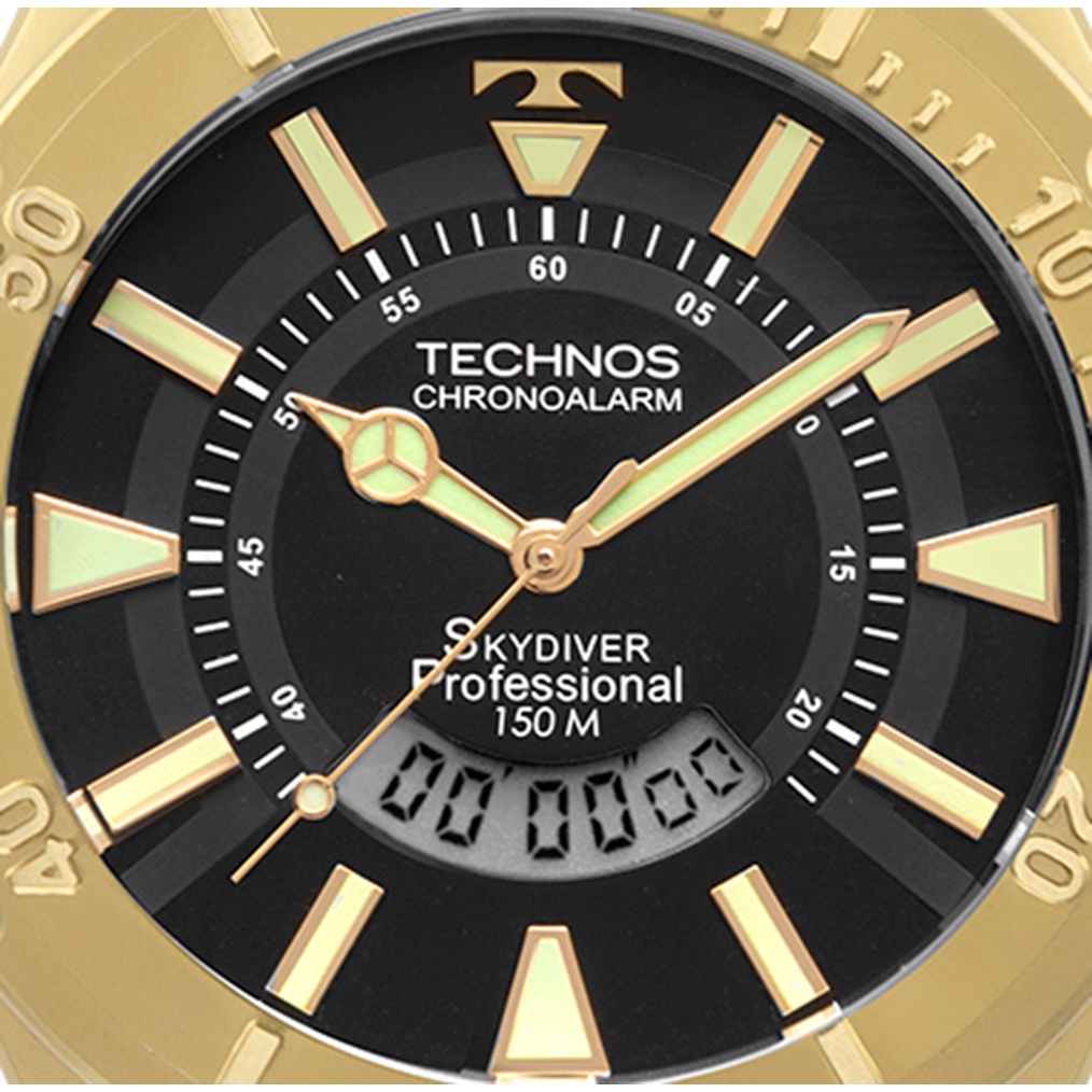 Detalhes do Relogio Masculino Technos Skymaster Clássico Dourado Analogico Digital WT205FL/4P Original Garantia de 1 Ano Presente