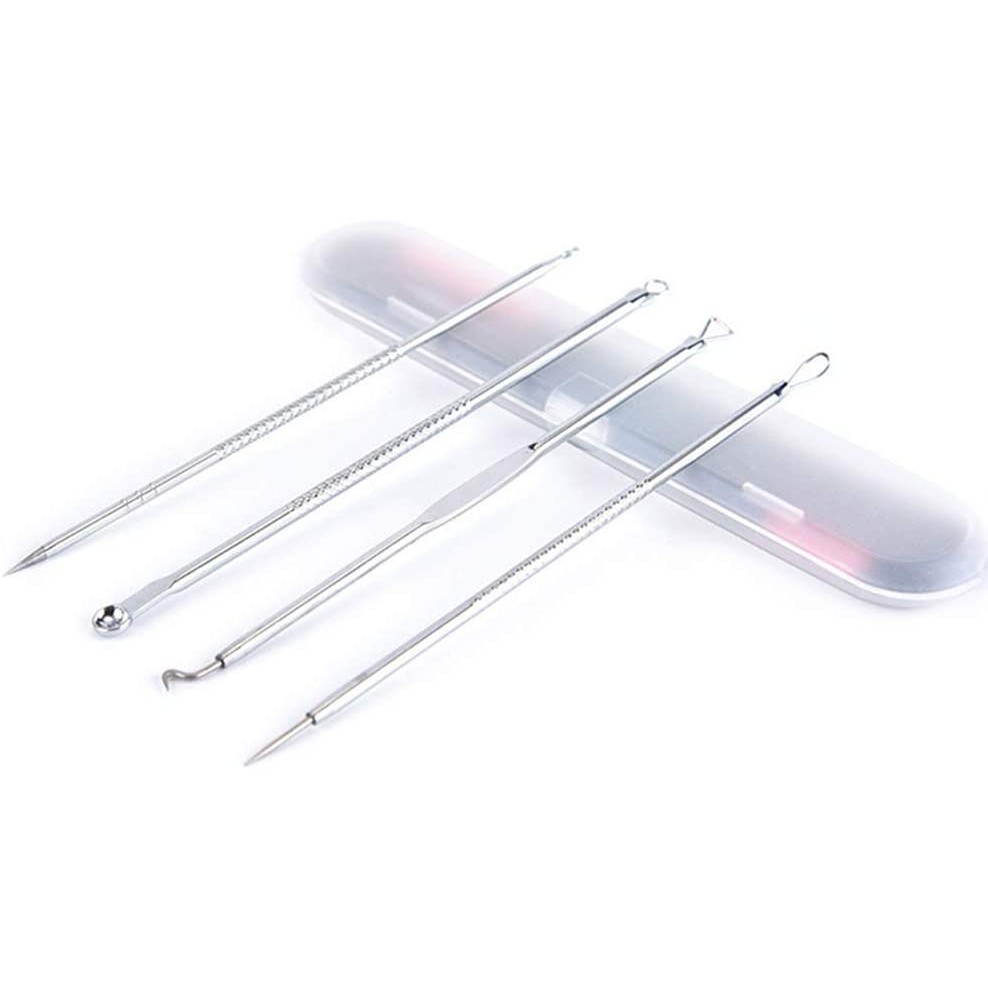KKmoon 4 unidades/conjunto Kit de ferramentas de agulhas para remoção de cravos pretos Clipe de acne Mancha Espremer espinhas Extrator de acne Extrator de poros de cabeça negra Ferramenta de limpez