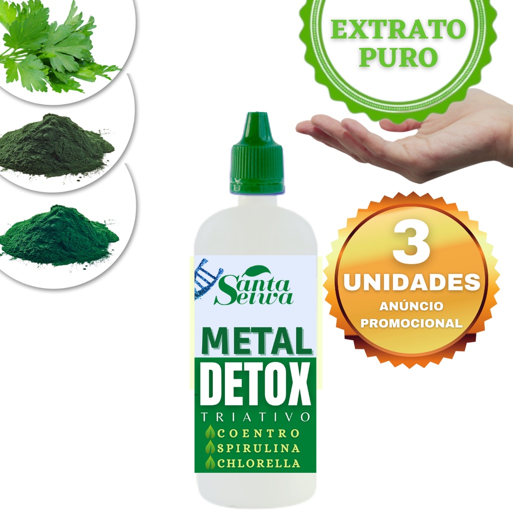 Metal Detox Triativo-tintura Coentro, Spirulina, Chlorella 3x