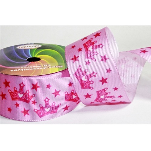 Fita Gorgurão Estampado Sinimbu R:1665/38-C29-Coroa Pink/Rosa