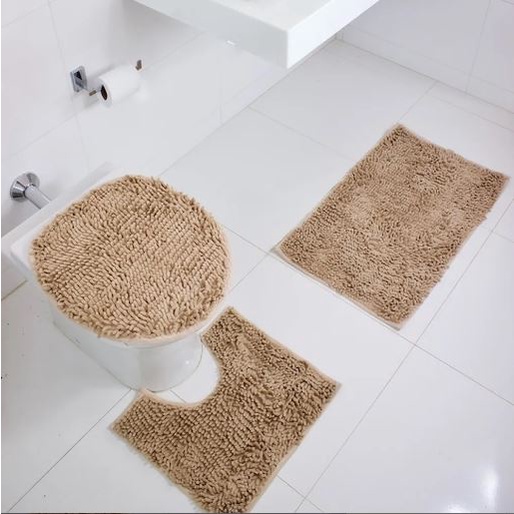 Jogo Tapete para banheiro Macarrão Bolinha Antiderrapante 3 peça - Excelente- Várias cores
