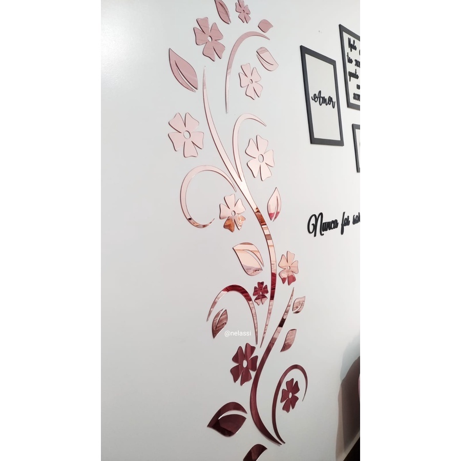 Painel Decorativo Aplique Espelhado Rosê para Sala Quarto Espelho decorativo em Acrílico Rose 150cmx50cm