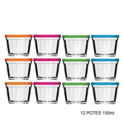 kit 12 Potes Para Armazenamento Tigela de Vidro Americano Cores Sortidas 150ml nadir Figue...