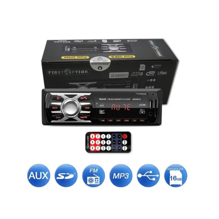 Som Automotivo Com Rádio, Usb, Bluetooth E Leitor De Cartão Sd - First Option 6660