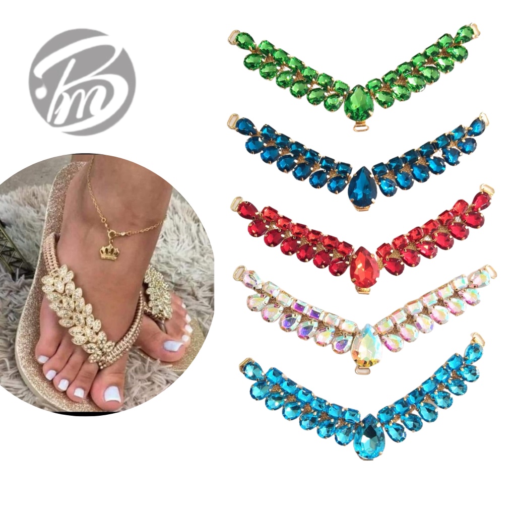 Par de Cabedal para Customização de Chinelos e Sandalias Formato Gota Pedraria Modelo C01 em Oferta na Shopee