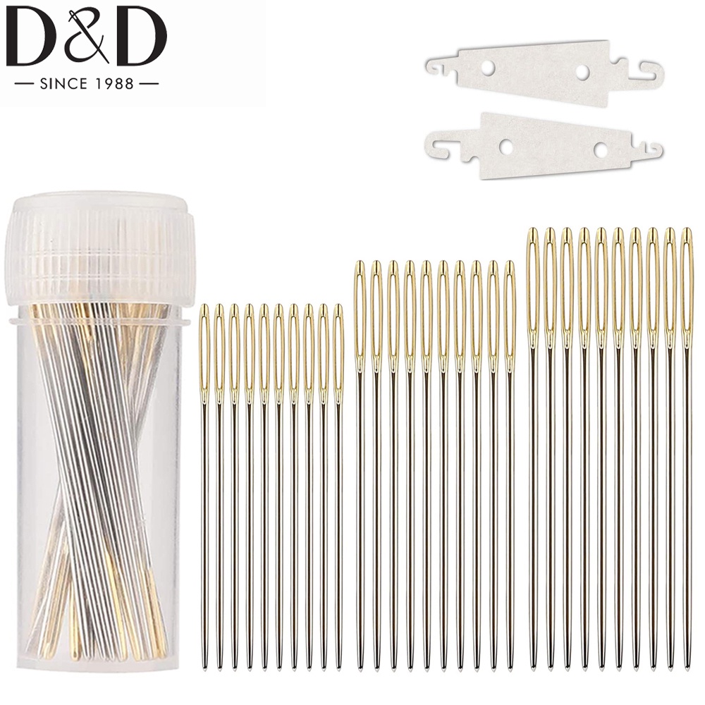 30 Pcs Agulhas De Costura À Mão Com 2 threader Metal Grande Olho Para Ferramentas Do Ponto Da Cruz em Oferta na Shopee