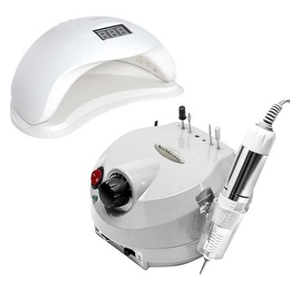 Kit Unhas Cabine Sun 5 Led 48w + Motor Porquinho Lixa Lixadeira Unhas Elétrica