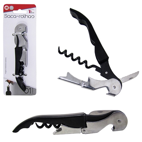 Abridor Garrafa / Saca Rolha / Canivete De Inox Papagaio 3 Em 1 12x2cm