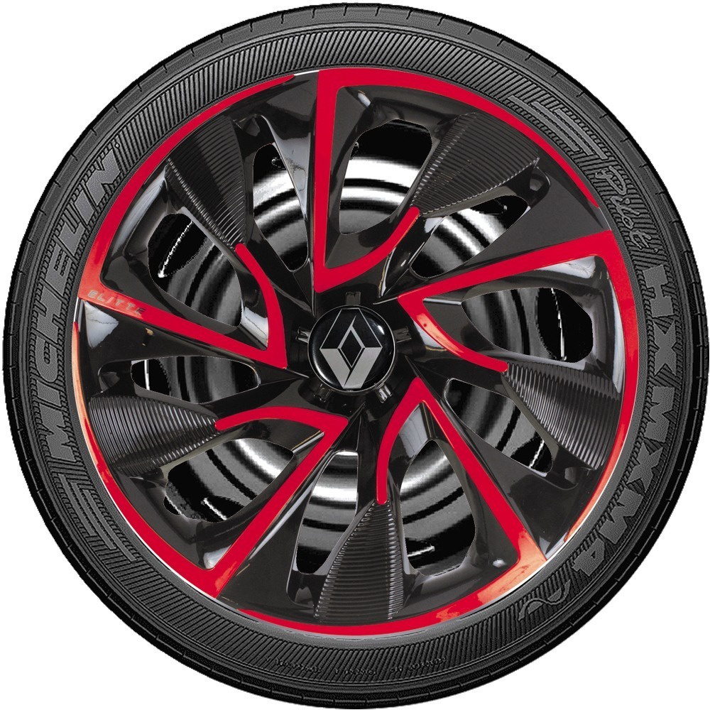 Jogo 4 Calotas Ds4 Aro 15 Preto/Vermelho Renault Sandero Logan Captur Kwid