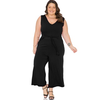 Macacão Pantacourt decote V Plus Size tamanho grande confortável e elegante do G ao g4 103742 em Oferta na Shopee