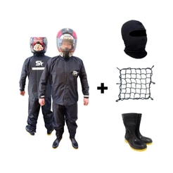 Kit Capa De Chuva Nylon Conjunto Calça Jaqueta 100% Impermeavel Moto Motoboy Touca Ninja Bota Borracha Rede Elastica