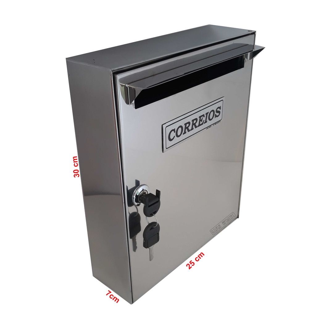 Caixa Correio Inox para prédio de Parafusar 30cm Alt. X 25 cm Larg. c/chapéu aço inox 430 polido com abertura frontal em Oferta na Shopee