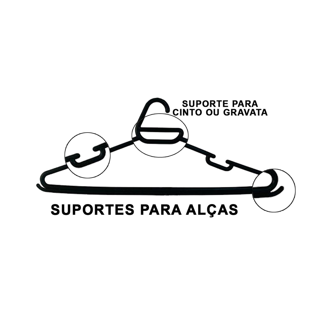 Cabides Para Roupas - Cabide Adulto Redondo Preto Kit 50 Unidades