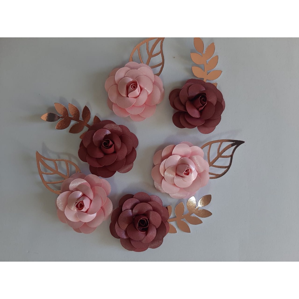 Topo de Bolo Flores na cor Marsala e Rosa personalizado | Shopee Brasil