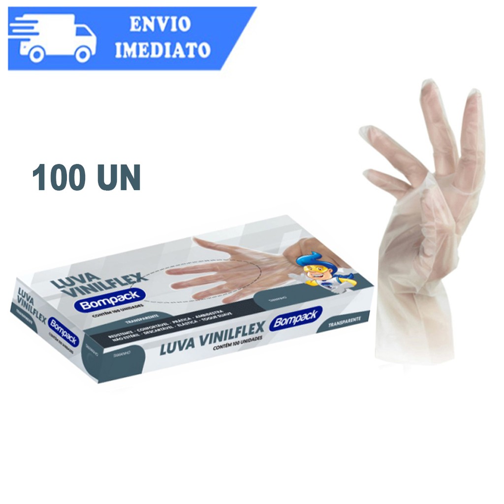 Luva Vinilflex Descartável Tamanho M Transparente S/ Látex 100unid Bompack OFERTA