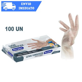 Luva Vinilflex Descartável Tamanho M Transparente S/ Látex 100unid Bompack