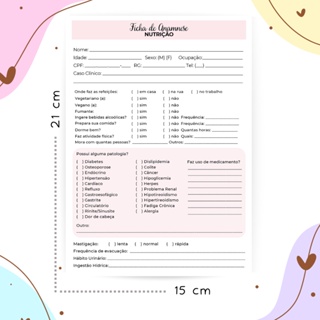 Bloco Ficha Anamnese Avaliação - Nutrição em Oferta na Shopee