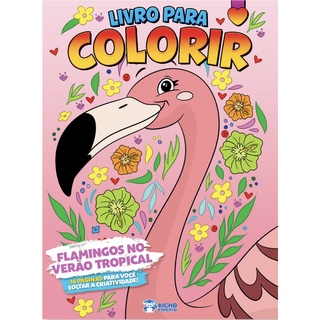 Livro Para Colorir - Flamingos no Verão Tropical