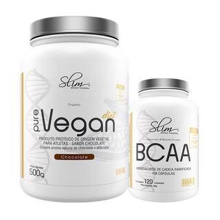 KIT Pure Vegan Protein Diet 500g Chocolate, BCAA 120 Cápsulas - Slim
