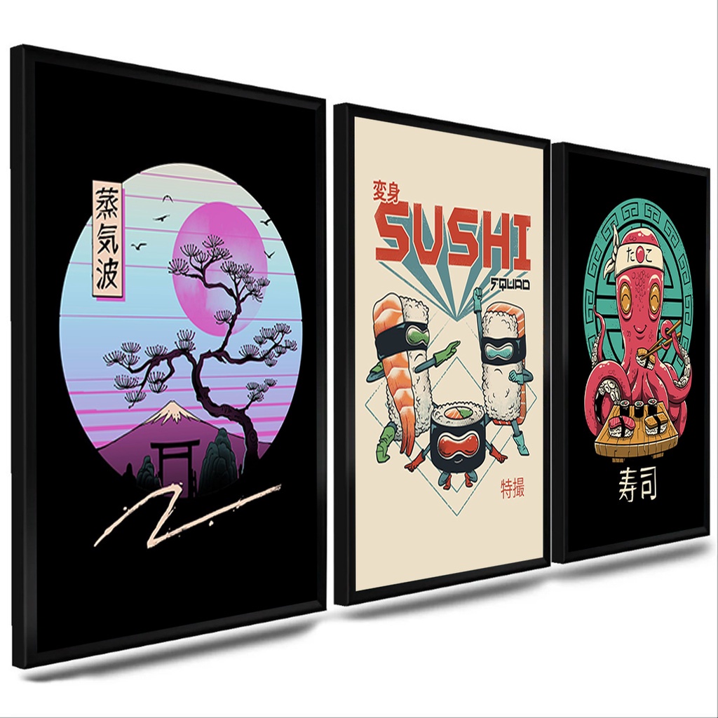 Quadro decorativo Sushi Ninjas Desenho Arte Japão para sala quarto em  Promoção na Americanas