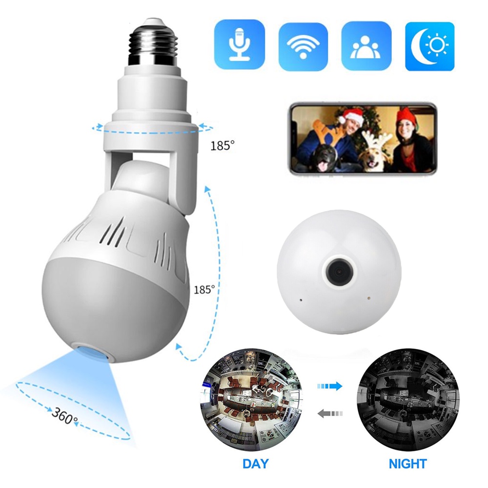 360 ° Câmera De Segurança CCTV LED E27 Com Wifi 1080P Sem Fio Olho De Peixe/Visão Noturna Para Interfone