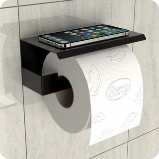 Porta Papel Higienico e Celular Papeleira Adesivo Preto ELG