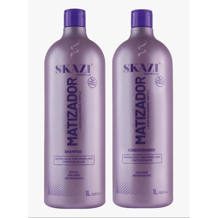 Kit Skazi Vegano Shampoo E Condicionador Matizador Acido Hialuronico e Mirtilo 1 Litro em Oferta na Shopee