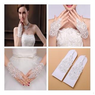 Luvas Femininas De Renda Com Pérolas Artificiais Para Festa De Casamento De Vestido De Noiva Sem Dedos