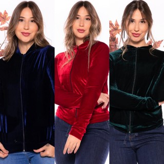 Jaqueta Bomber Veludo Inverno Estilosa Blogueira Jaquetinha Mulheres Feminina Manga Comprida