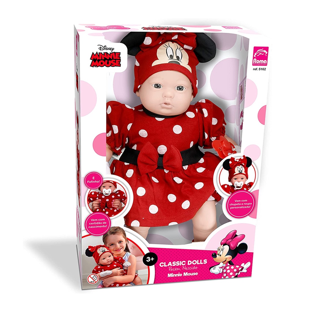 Boneca Disney Classic Dolls Recem Nascido Minnie 5162 - Roma