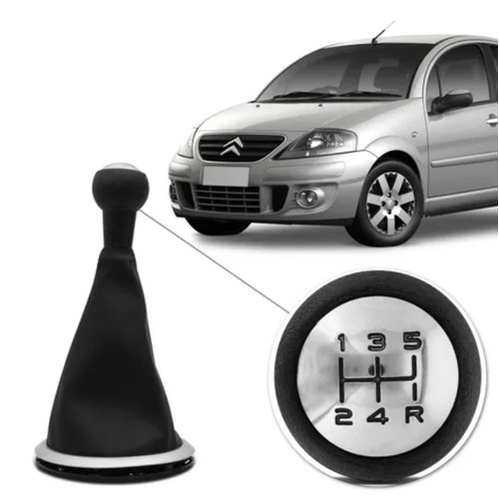 Bola Manopla Cambio Citroen C3 2003/... + Coifa Aro Cromado