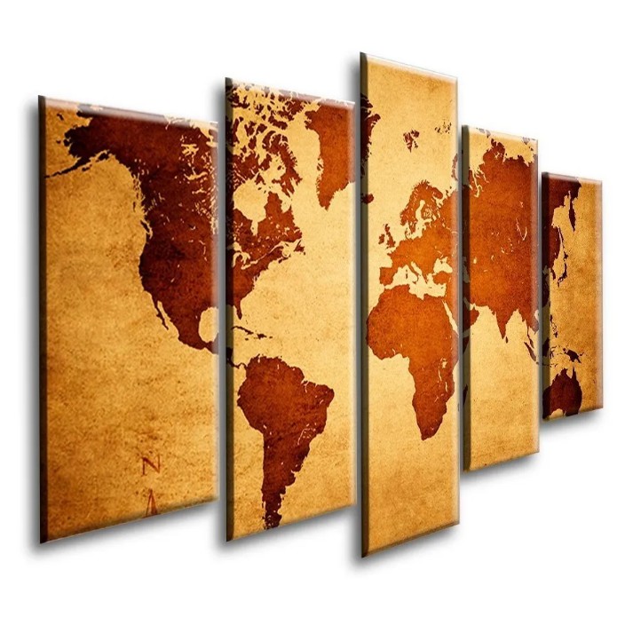 Quadros Decorativos Mapa Mundi Globo Hd Quarto Sala Kit