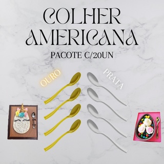 Colher de Sobremesa Americana / Pacote com 20un Prata / Ouro / Cristal - Plastilania