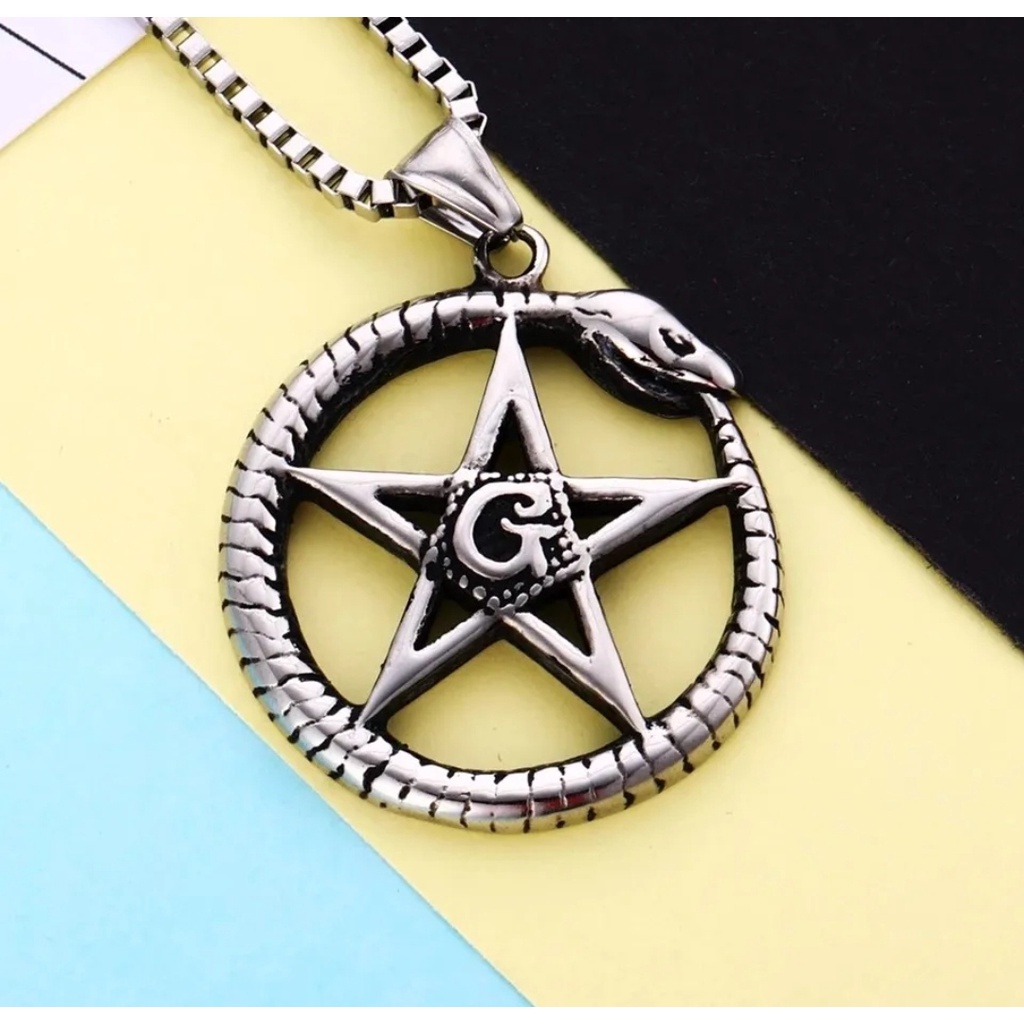 Corrente com Pingente Aço Inox Ouroboros Dark Maçon Cobra Supernatural