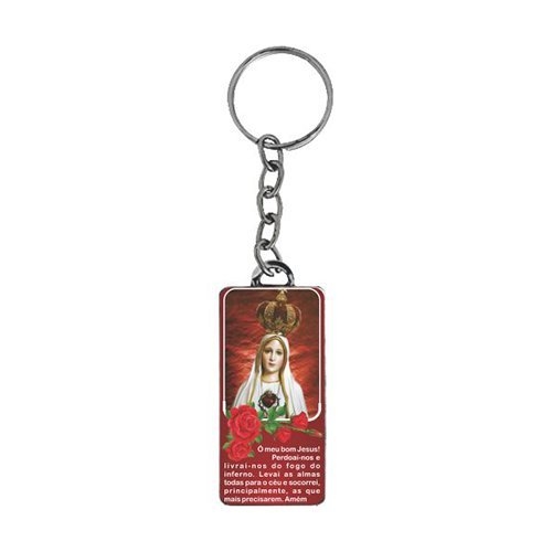 12 Unid Chaveiro Nossa Senhora de Fátima Retangular Vermelho - Dúzia