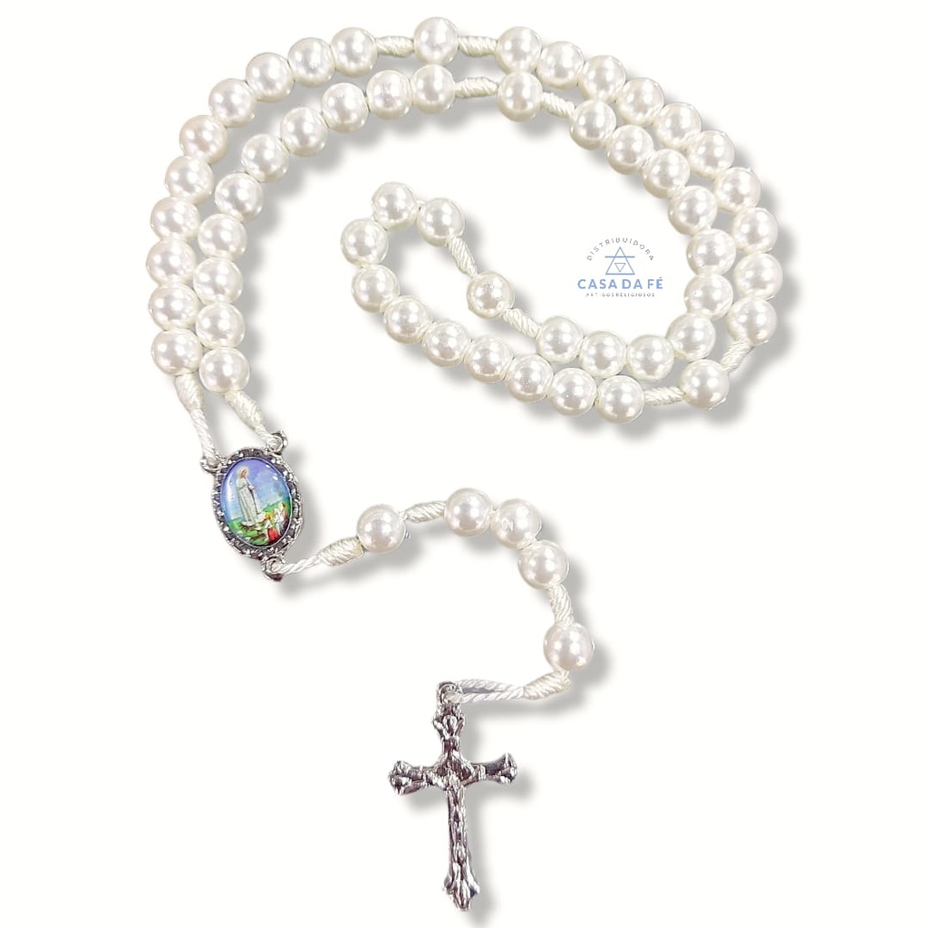 Kit C/12 Terço Pérola Nossa Senhora De Fátima
