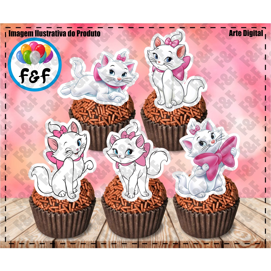 Toppers Tags Docinhos Doces Gata Marie em Oferta na Shopee