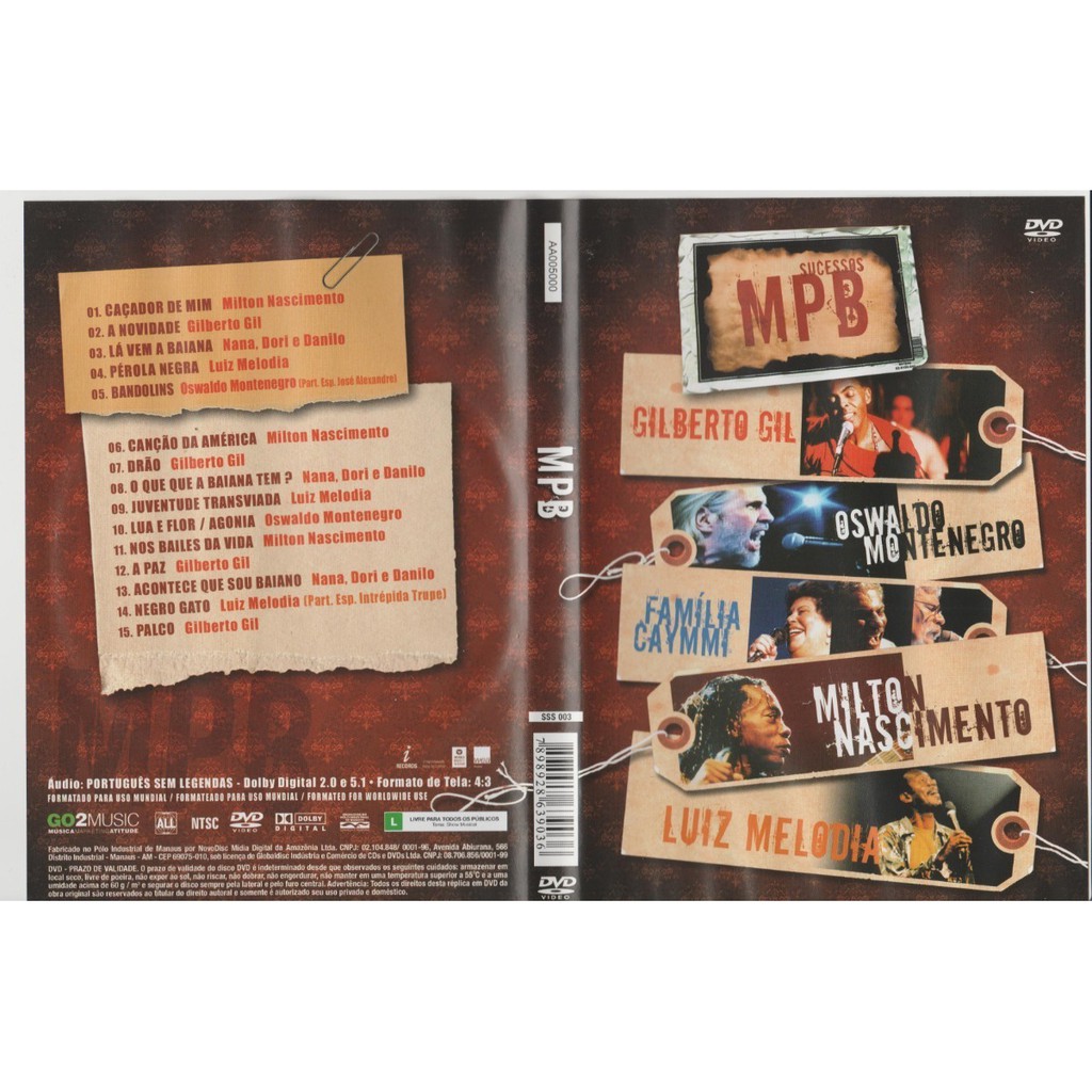 Dvd Sucessos Mpb Gilberto Gil Milton Nascimento Original