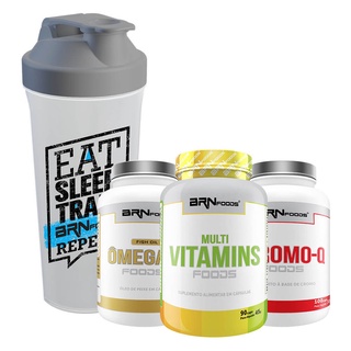 Kit Multivitamínico Multivitamins 30 cápsulas + Picolinato de Cromo Chromo-Q 100 cápsulas + Ômega 3 60 cápsulas + Coqueteleira – BRNFOODS