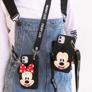 Para iPhone 6 6S 7 8 Plus X XS Max XR 14 15 13 12 Mini 11 Pro Cartoon Capa Traseira De Moeda TPU Macia Mickey Minnie Head Carteira De Cabeça Bolsa Telefone Com Cordão