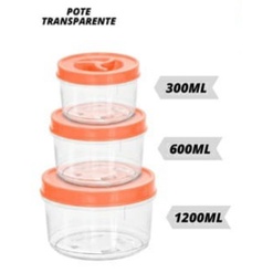 Conjunto Potes Vasilhas Plastica Redondos 3 Unidades 300 600 1200ml