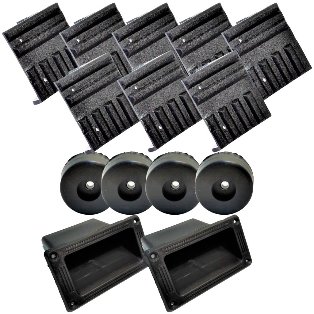 Kit 8 Cantoneiras Caixa Bob Canhão Pequena 4 Pezinho Base Vazada Antiderrapante Pé Grande e 2 Alças Plastica Permak