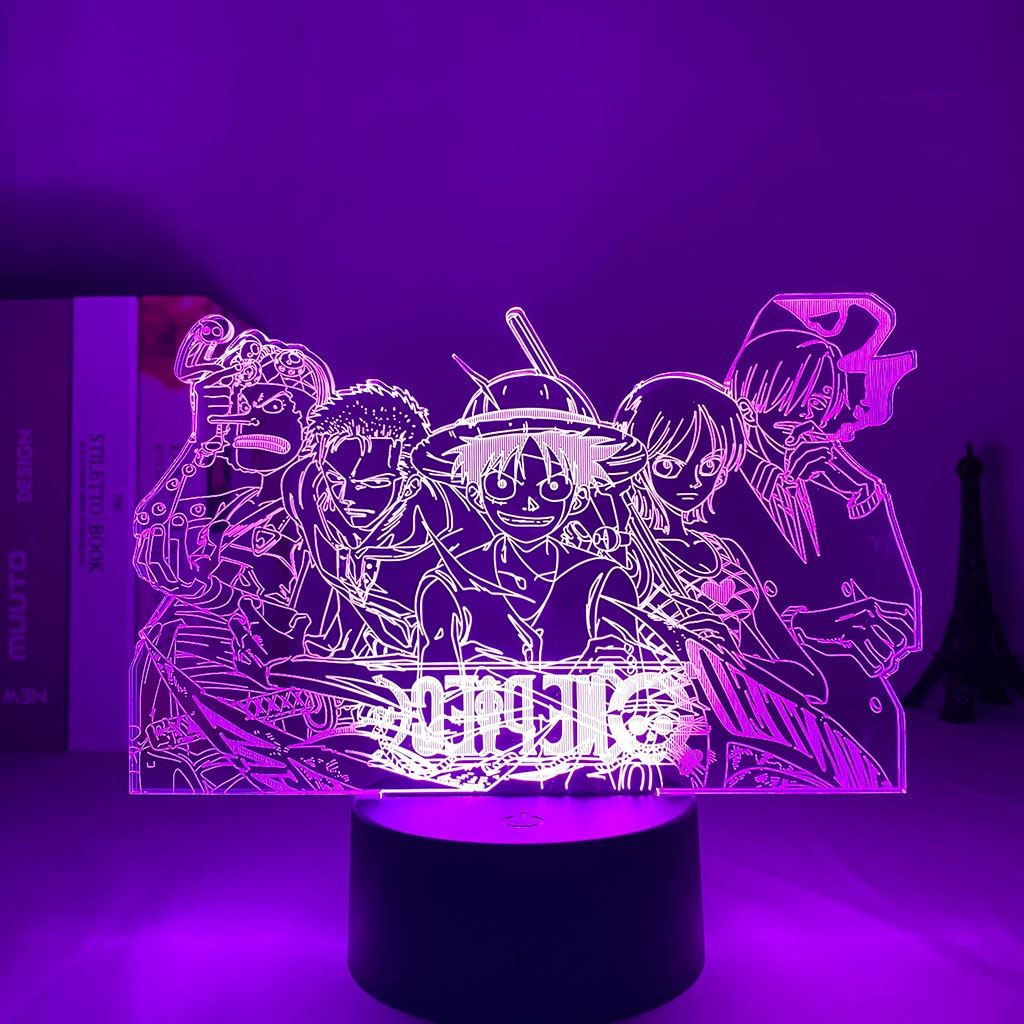 Grupo Anime One Piece Led Night Light Para Kids Room Decor One Piece Team 3d Lâmpada Mesa De Cabeceira Do Presente Legal