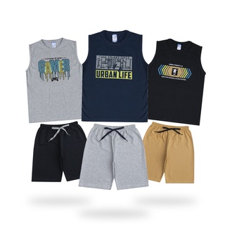 KIT c/ 3 Conjuntos de Roupas para Crianças Verão Menino 10 / 16 anos