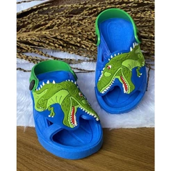Sandália Papete Infantil Dinossauro T-rex Azul E Preto