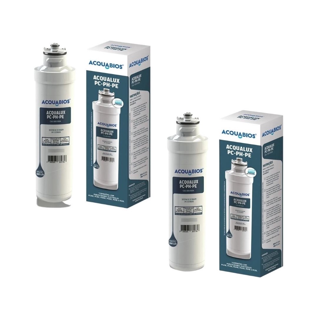 Kit com 2 Refil Filtro para Purificador Compatível com Electrolux PC-PH-PE Acquabios 1005-0054