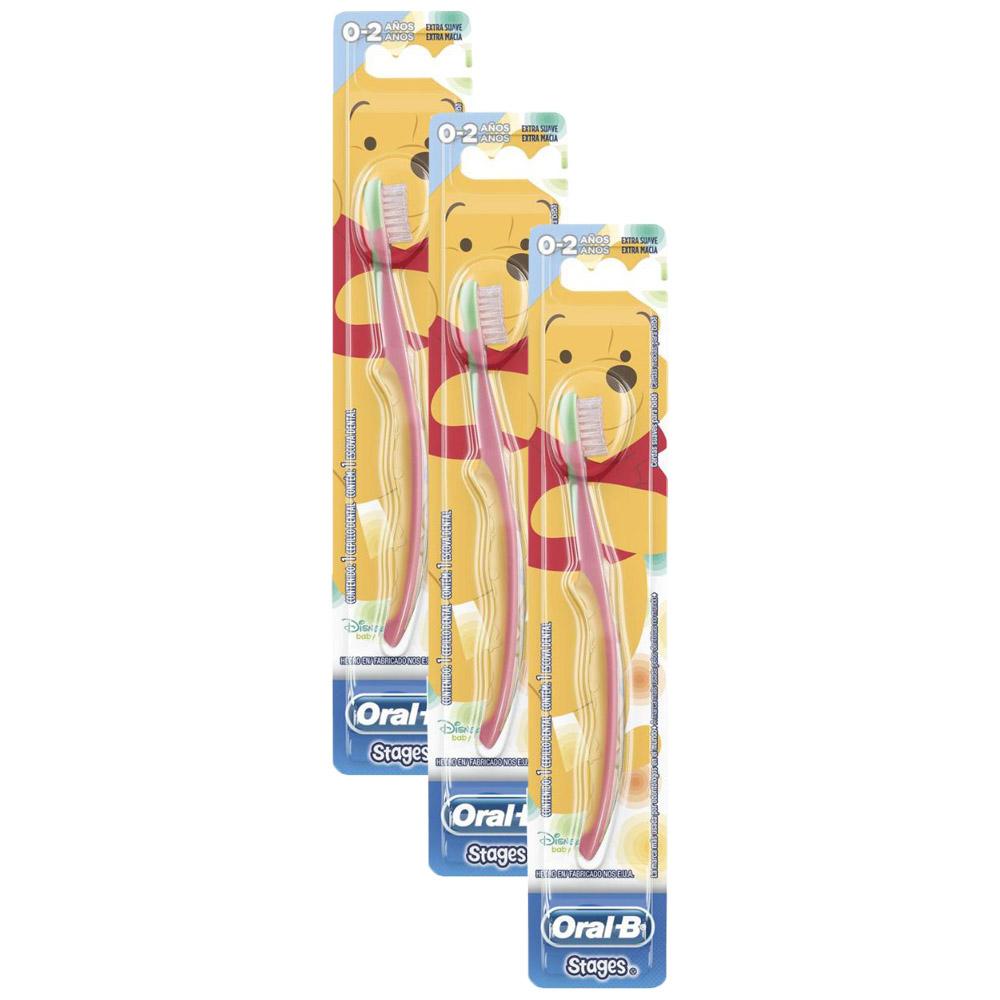 Kit com 3 Escovas Dentais Infantis Stages Oral-B - 4 a 24 meses